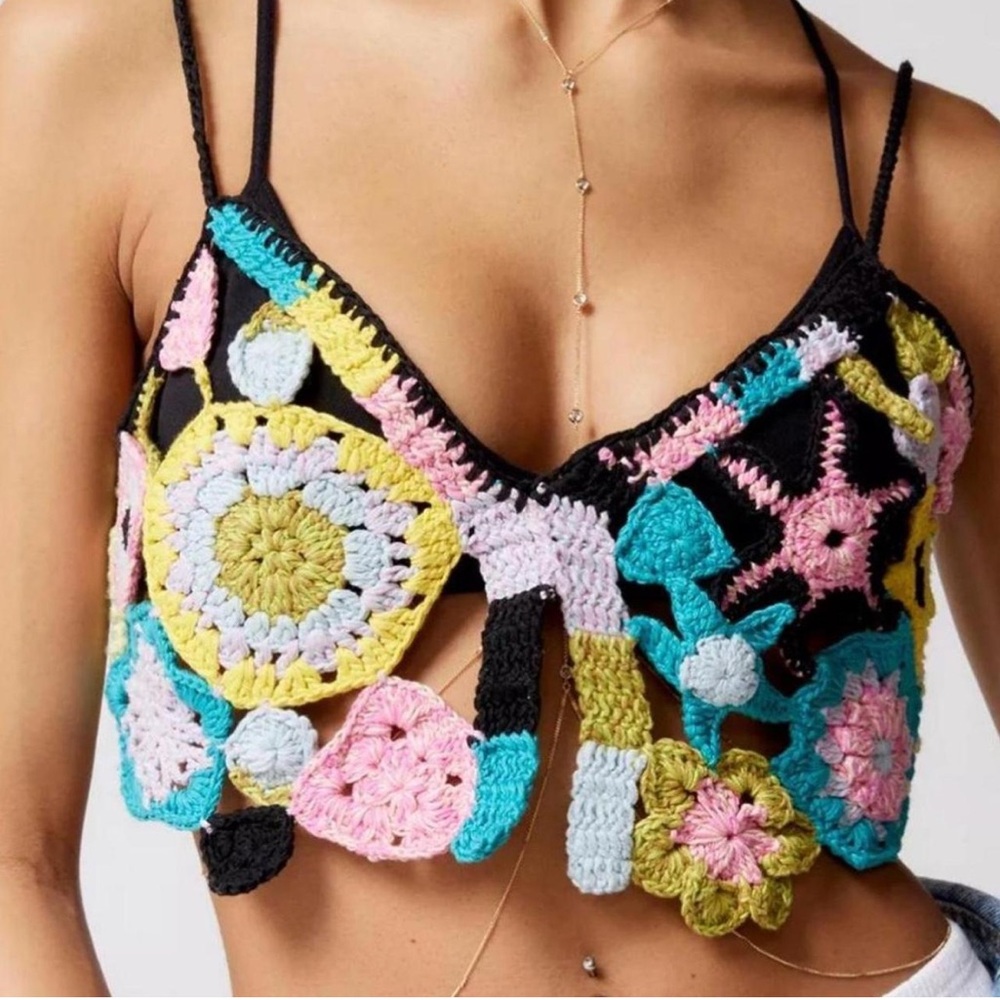 Urban Outfitters Maggie Hand-Knit Cami
Multi color crochet beach boho top